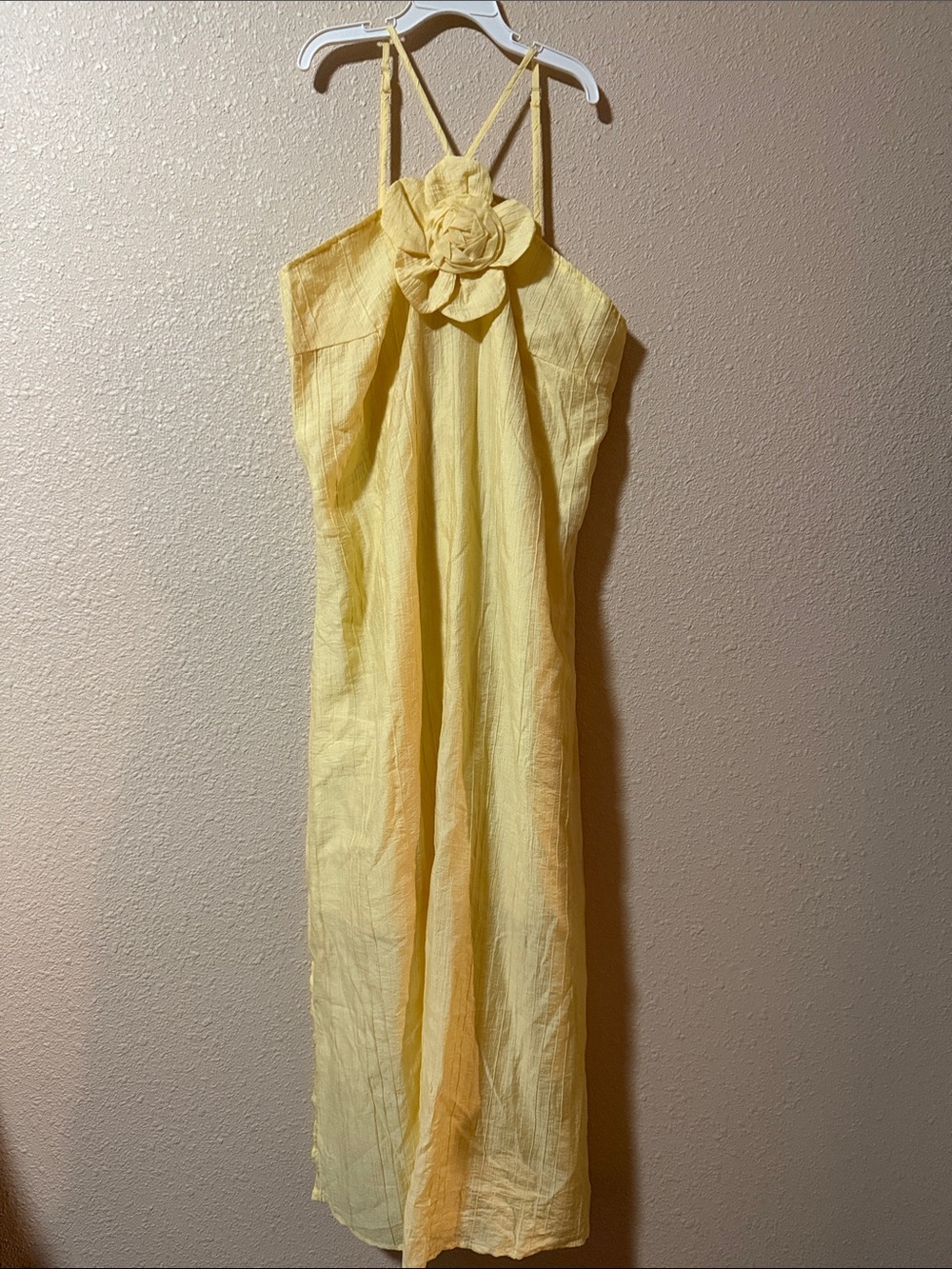 Yellow Floral Detail Halter Maxi Dress